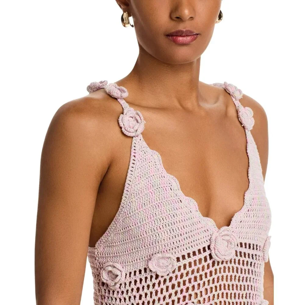 98$ BLANKNYC Crochet Floral V-Neck Pullover Tank Top Sleeveless Size L Purple - Picture 3 of 4